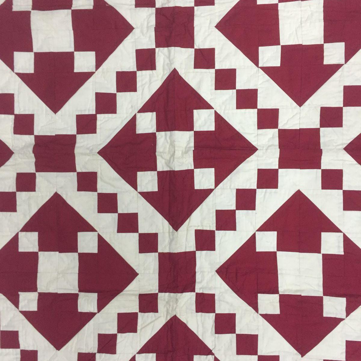Wall hanging Hand made hand quilted quilt, Throw, Table topper Red Diamond chain square 100% Cotton Heirloom Quality by HOME HEART Brands