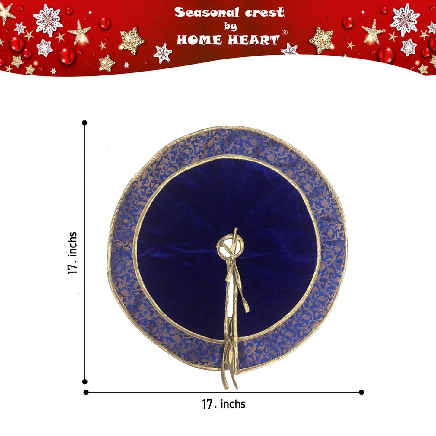 Christmas tree skirt classic micro imperial blue Velvet fabric with matching Brocade Fabric Border Thick Double Layer by HOME HEART Brands