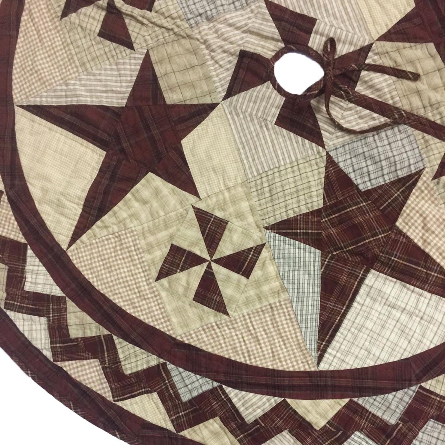 Christmas tree skirt 46" round hand made hand quilted patchwork colonial pinwheel star Thick Double Layer by HOME HEART Brands
