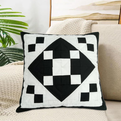 Hand made Quilted patchwork pillow cover, cushion cover, throw pillow cover Calico black diamond quilt by HOME HEART Brands(made in India)