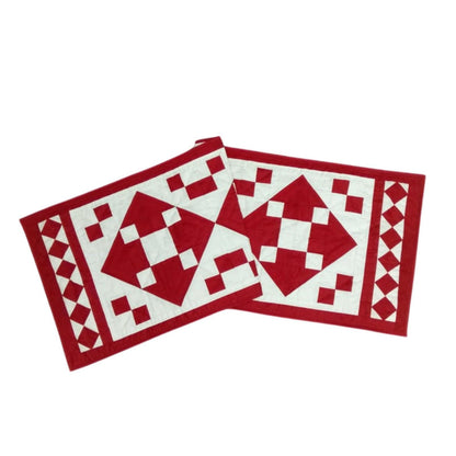 Table runner hand quilted, patchwork, Table Toppers Calico Red diamond square Patchwork Table runner by HOME HEART Brands(made in INDIA)
