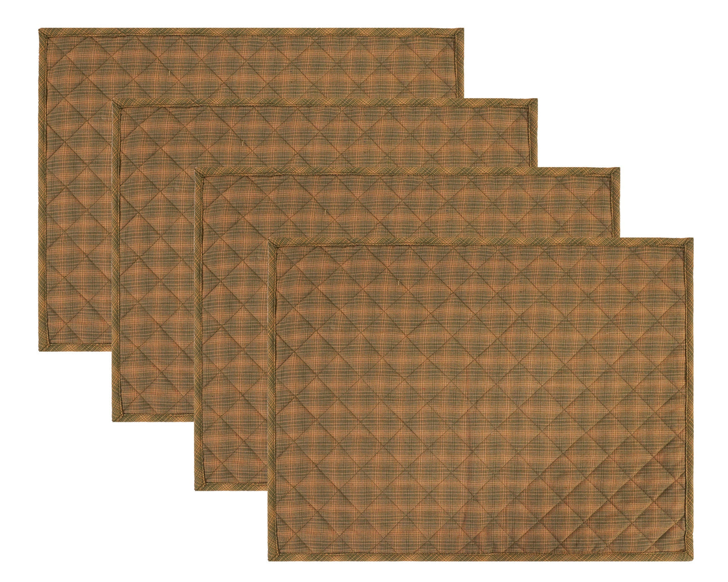 Quilted PLACEMAT / Table mat green gold plaid green accent Country Plaid 14"X19" by HOME HEART Brands(Made in India)