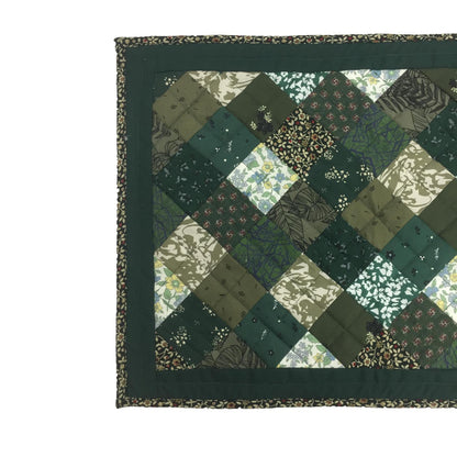 quilted placemats tablemats patchwork Flower Garden, Green white Calico multi floral print  14"X19" by HOME HEART Brands (Made in India)