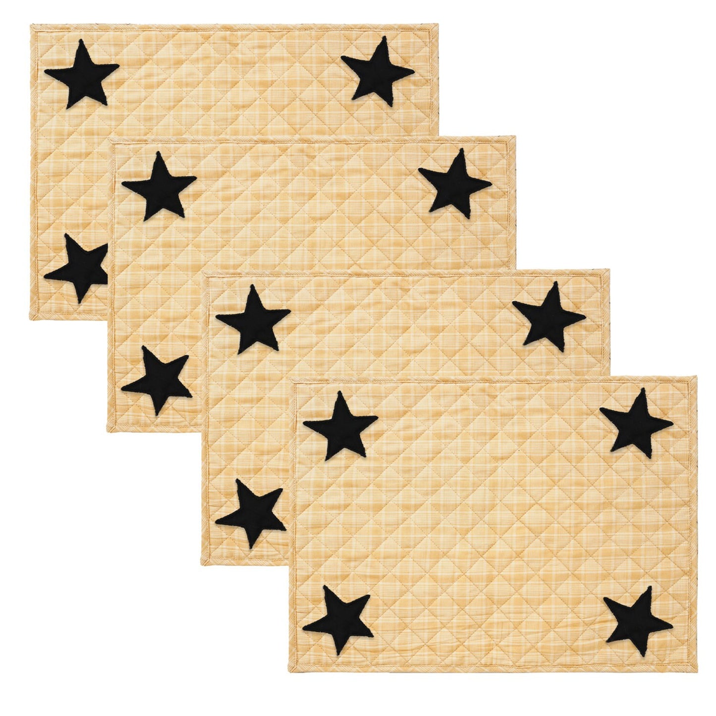 Quilted PLACEMAT & Table toppers Table mat black star embroidered gold Country Plaid 14"X19" by HOME HEART Brands(Made in India)