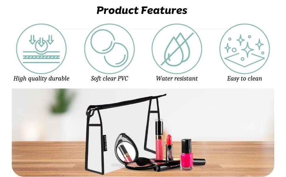 Clear Vinyl Organizer Toiletry Cosmetics Makeup Pouch Multi-purpose  4 ,3,2 pack X-Large Size 12"X7"X4" by HOME HEART Brands (Made in India)