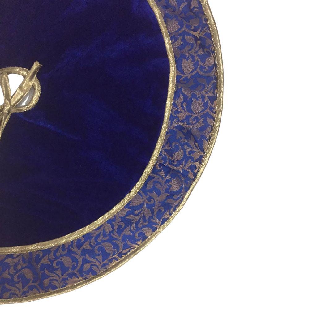 Christmas tree skirt classic micro imperial blue Velvet fabric with matching Brocade Fabric Border Thick Double Layer by HOME HEART Brands