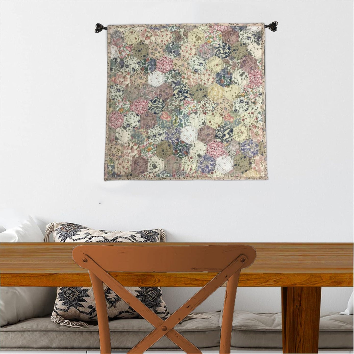 Hand made Throw, wall hanging ,Table Top Grandmother's flower Garden calico flower hand quilt, Hexagon by Home Heart brands (Made in India)