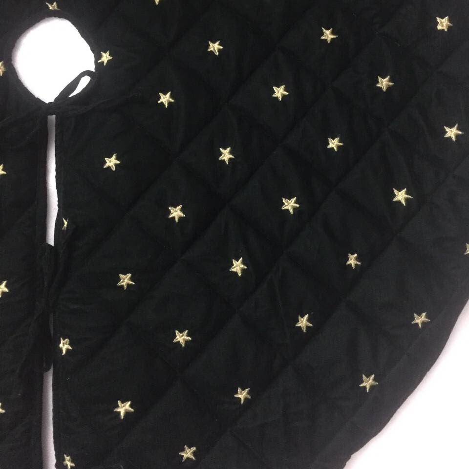 Christmas tree skirt quilted micro green Velvet fabric and gold star embroidered on it. Thick Double Layer quilted by HOME HEART Brands
