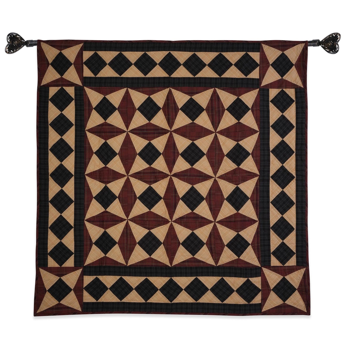 Hand made Hand quilted Throw Quilt, Wall hanging, Table Topper Spinning wheel blue burgundy plaid quilt by Home Heart brands (Made in India)