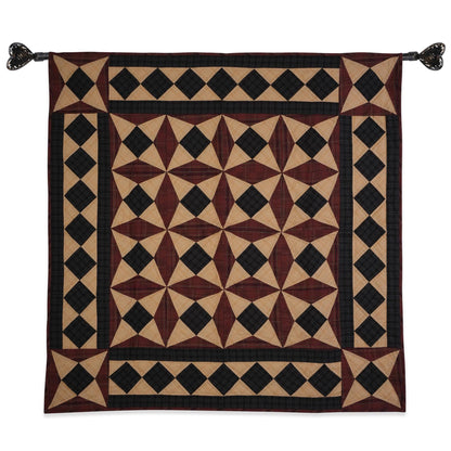 Hand made Hand quilted Throw Quilt, Wall hanging, Table Topper Spinning wheel blue burgundy plaid quilt by Home Heart brands (Made in India)