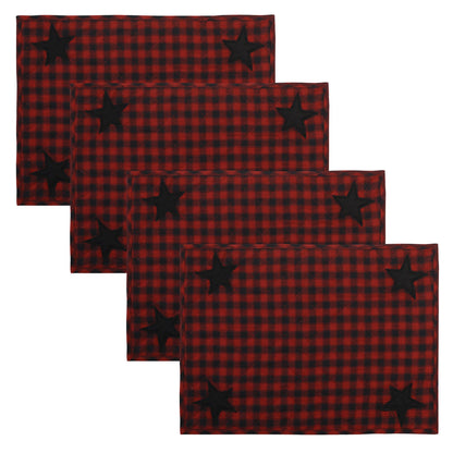 Quilted place mat with black star embroidered on Black/Red Country Plaid 14"X19" by HOME HEART Brands/Tablemat