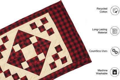 Quilted Table Runner & Toppers patchwork red diamond square cotton plaid fabric heirloom quality by HOME HEART Brands(Made in India)