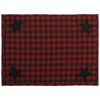Quilted place mat with black star embroidered on Black/Red Country Plaid 14"X19" by HOME HEART Brands/Tablemat