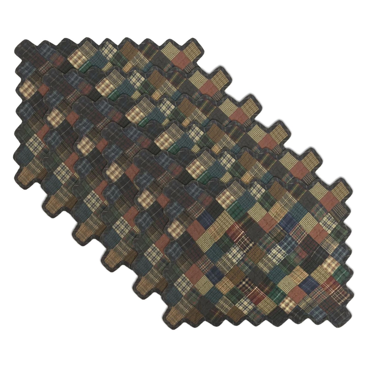 Hand quilted hand made placemats tablemats Dark square mix country plaid zig zag placemat  14"X19" by HOME HEART Brands (Made in India)