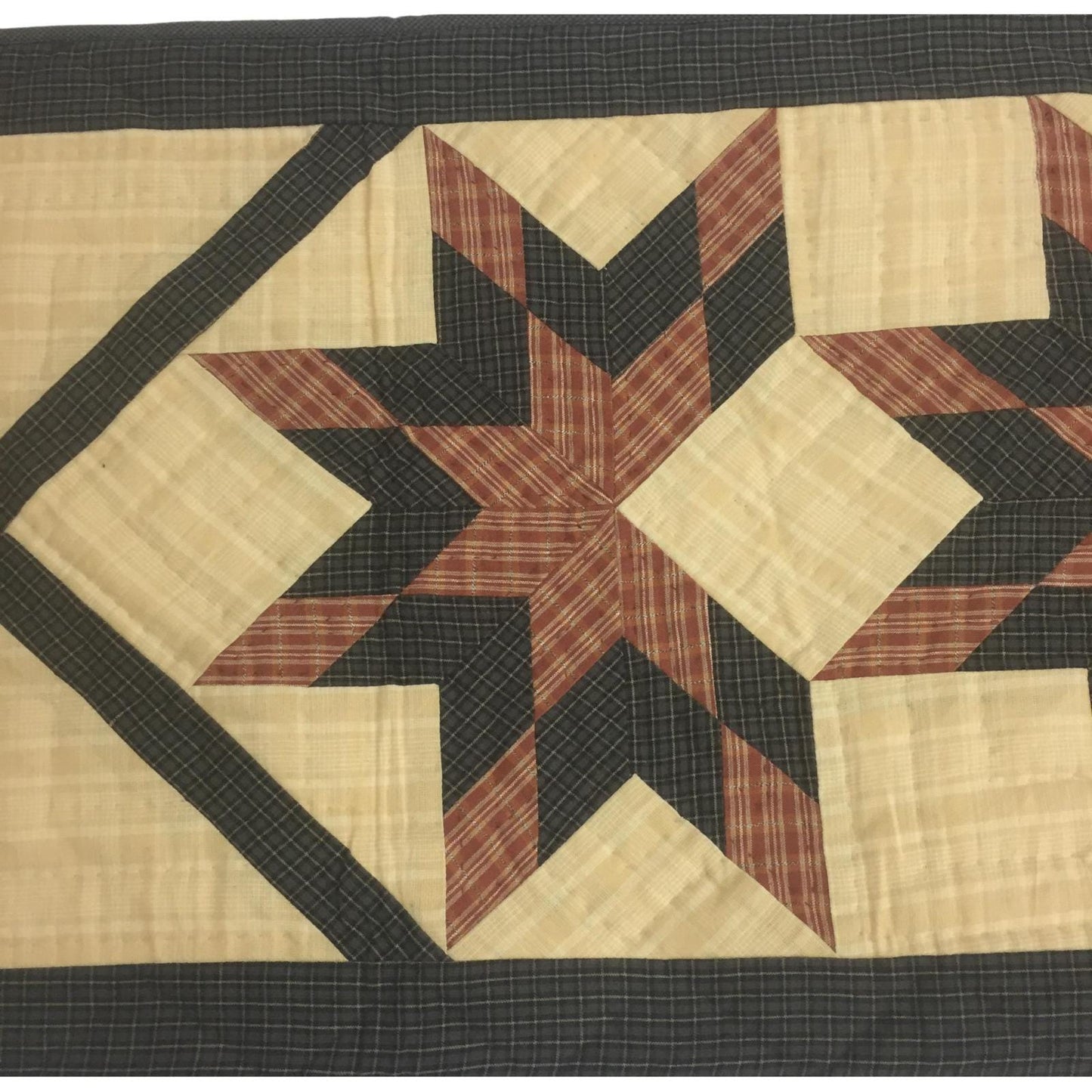 Hand Quilted crafted Country Charm Star patchwork plaid table runner 16"x50" Table Toppers by HOME HEART Brands(Made in India)