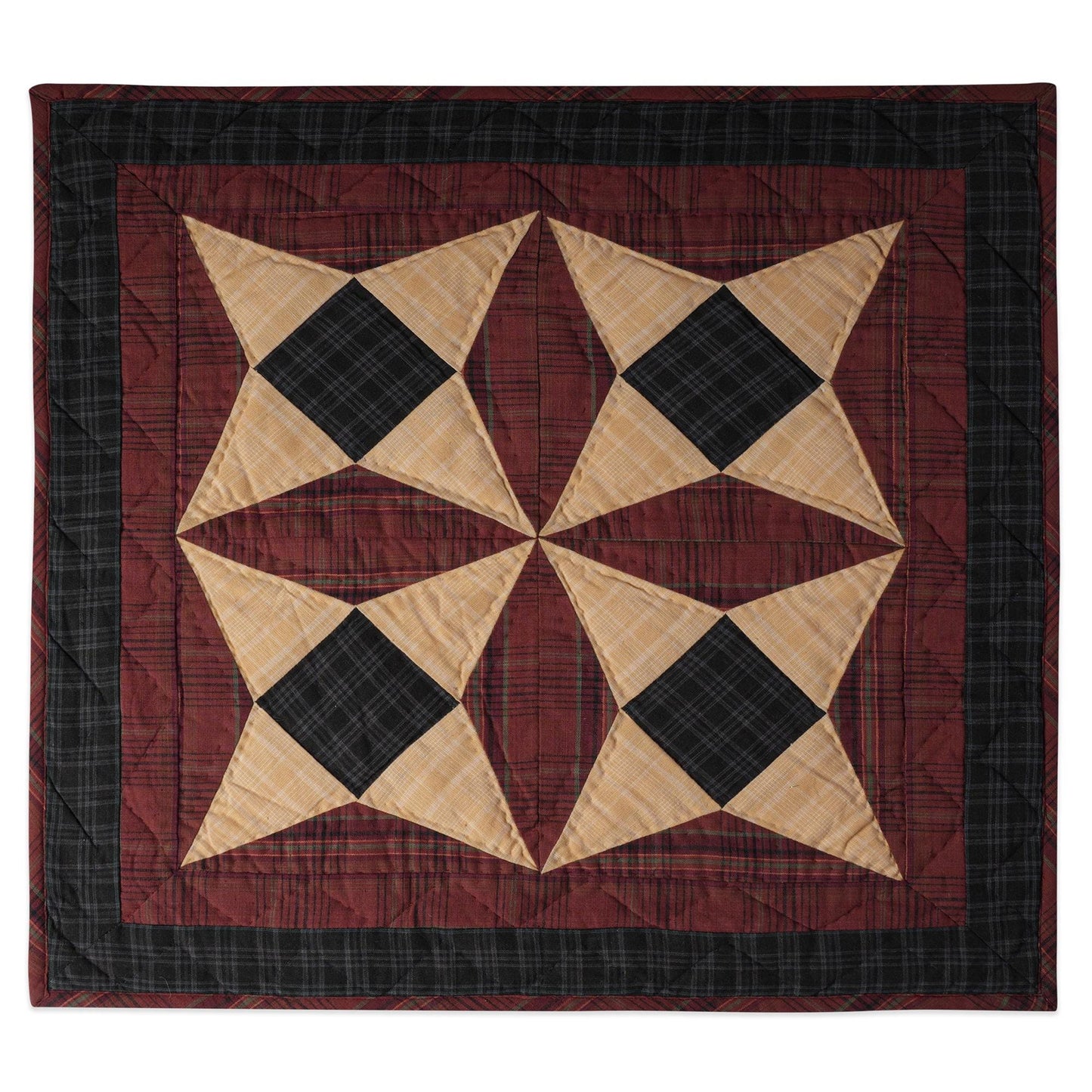 Hand made Hand quilted Throw Quilt, Wall hanging, Table Topper Spinning wheel blue burgundy plaid quilt by Home Heart brands (Made in India)