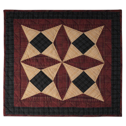 Hand made Hand quilted Throw Quilt, Wall hanging, Table Topper Spinning wheel blue burgundy plaid quilt by Home Heart brands (Made in India)