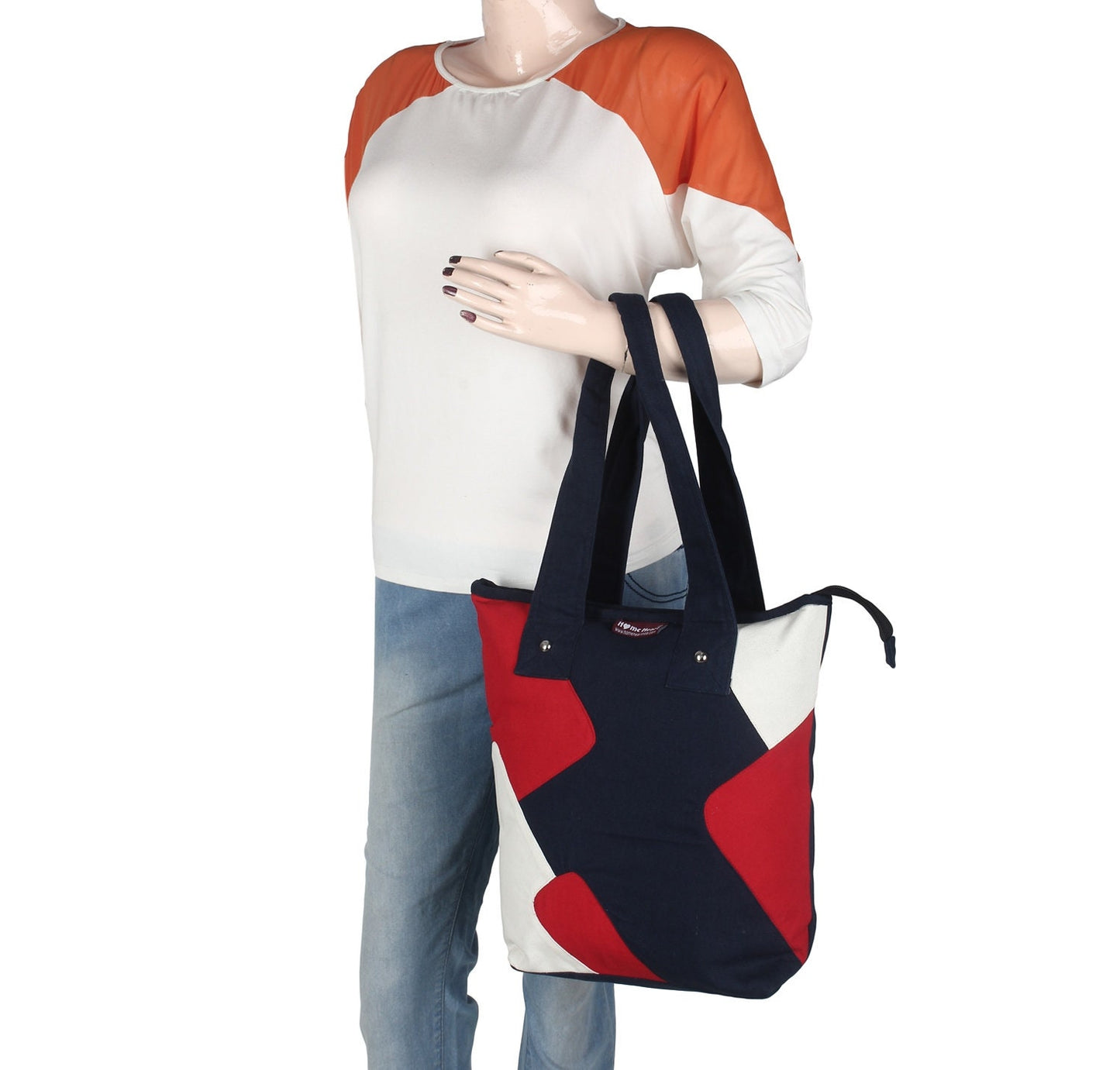 Hand bag duck cotton canvas Tote Bag All In One heavy duck Shopping Bag, Zig Zag Pattern Shopping Bag, by HOME HEART Brands (Made in India)