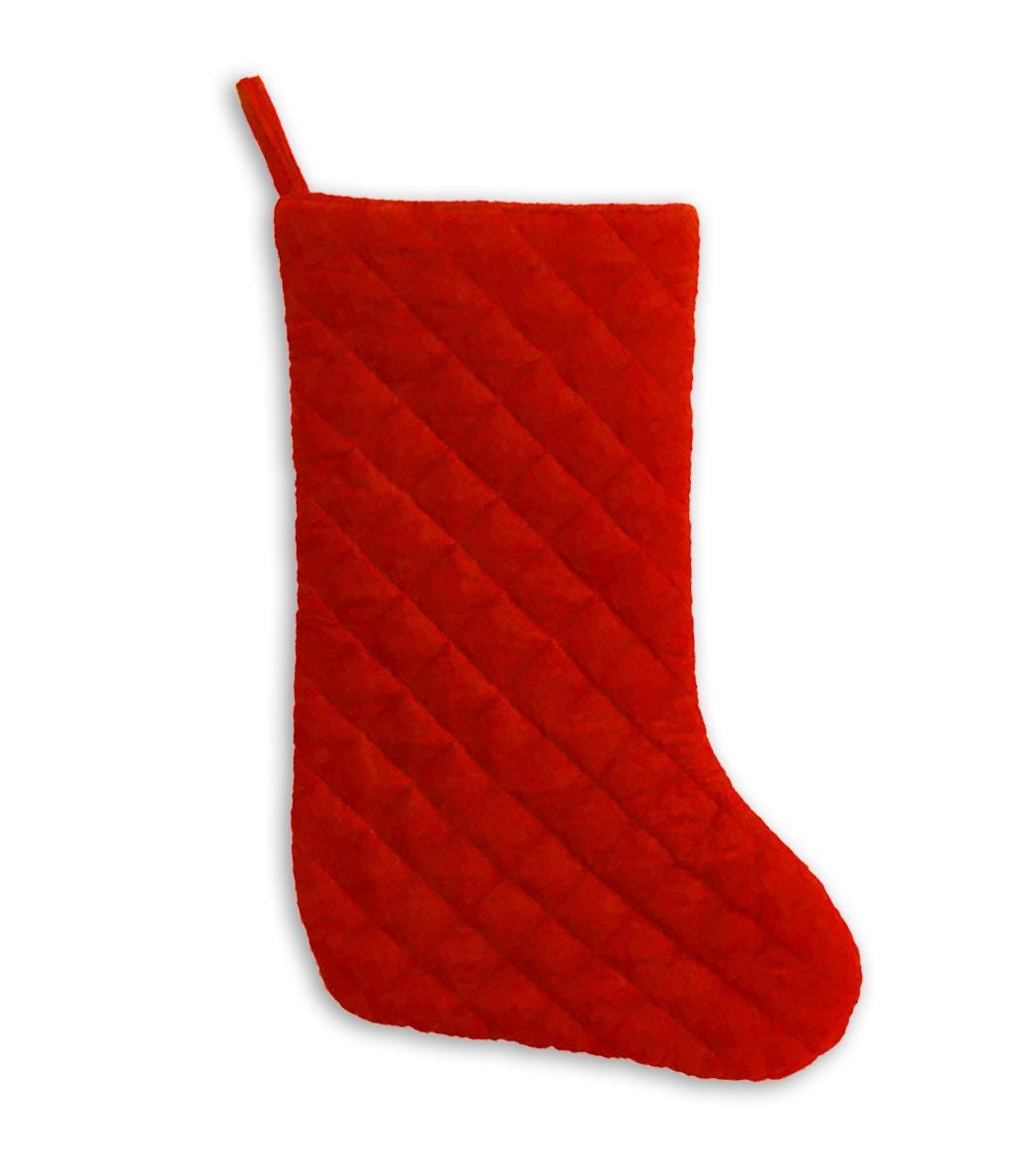 Christmas stocking hand made machine quilted Traditional red velvet thick(16 inc tall)Christmas stocking by HOME HEART Brands(Made in India)
