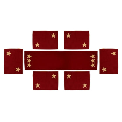 Cotton placemat & Toppers Premium tapestry cotton fabric dark red with beige star applique embroidered by Home Heart Brands(Made in India)