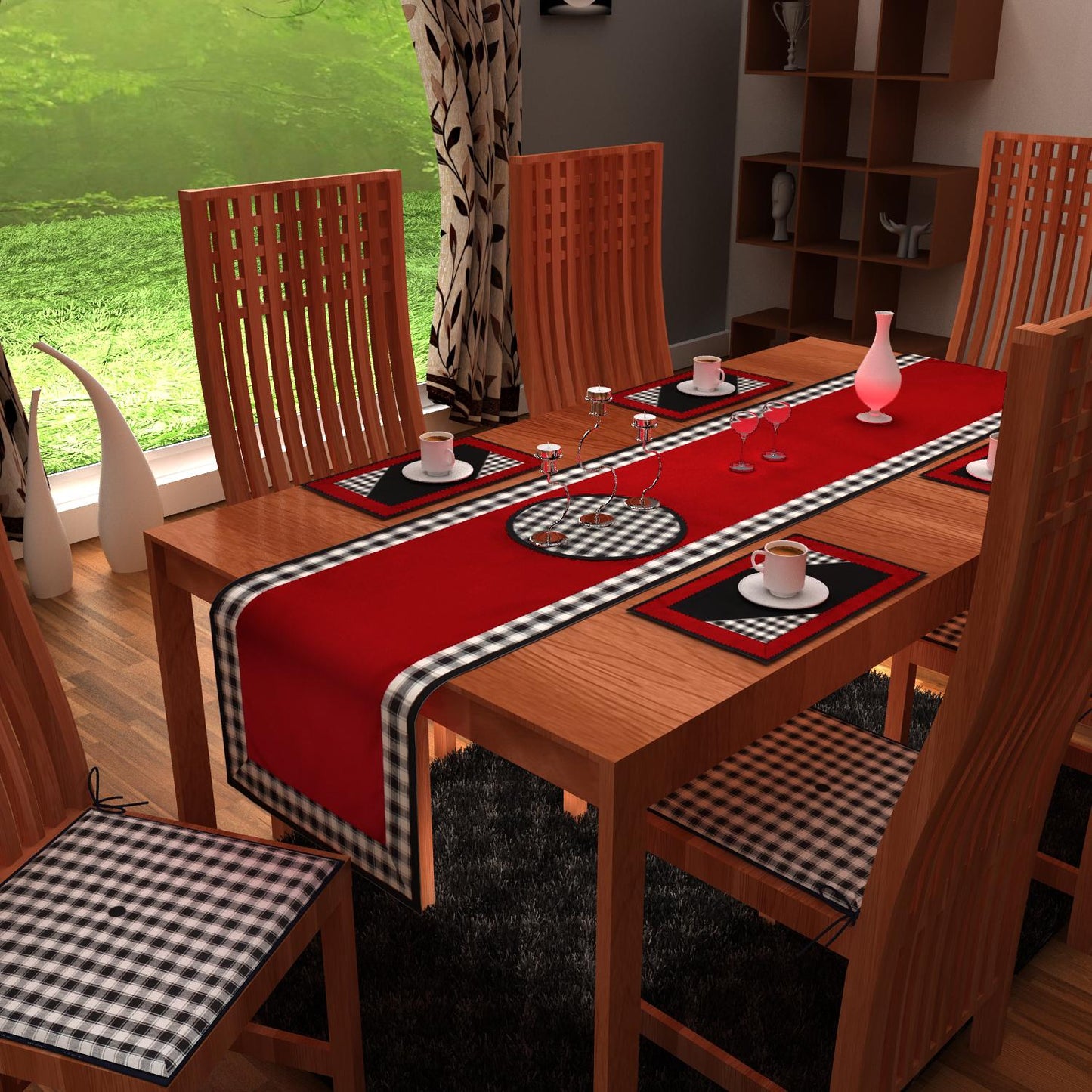 Table runner Premium tapestry fabric Red duck cotton fabric with red black border Table Runner & Toppers made in India by Home Heart Brands