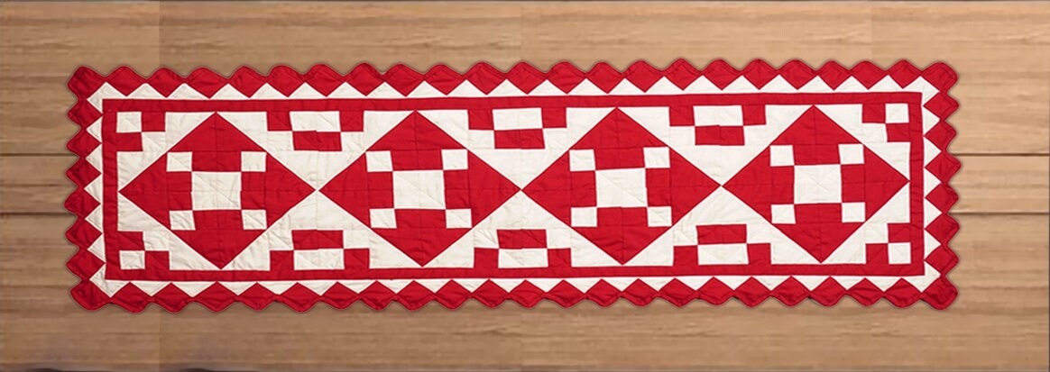 Quilted Table Runners & Toppers patchwork red diamond square calico by HOME HEART Brands( made in INDIA)
