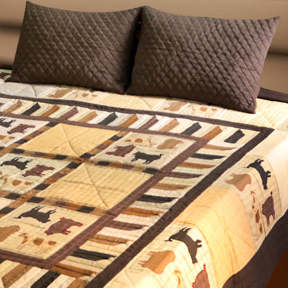 Hand Quilted bedspread quilts primitive farm animal patchwork & embroidered Design Mix Plaid Fabric by HOME HEART Brands (made in INDIA)