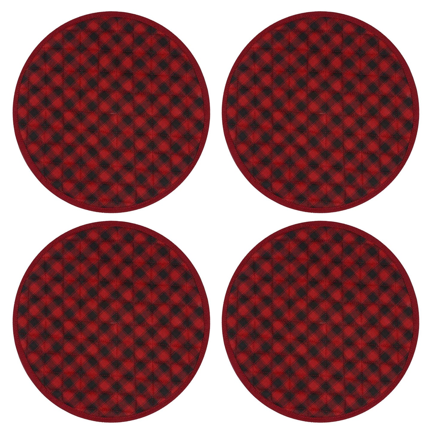 Wedge quilted placemat ,Trivet, pot holder, table mat Farm house Buffalo plaid cotton dark red black reversible by HOME HEART Brands(India)