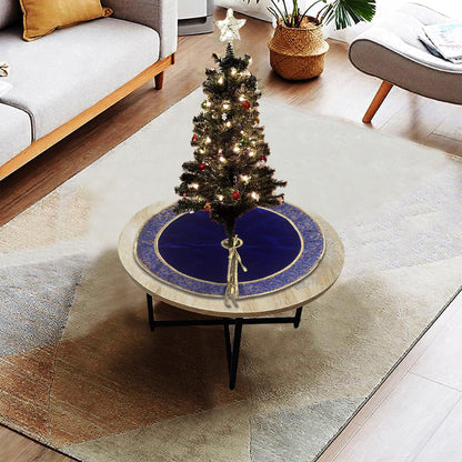 Christmas tree skirt classic micro imperial blue Velvet fabric with matching Brocade Fabric Border Thick Double Layer by HOME HEART Brands