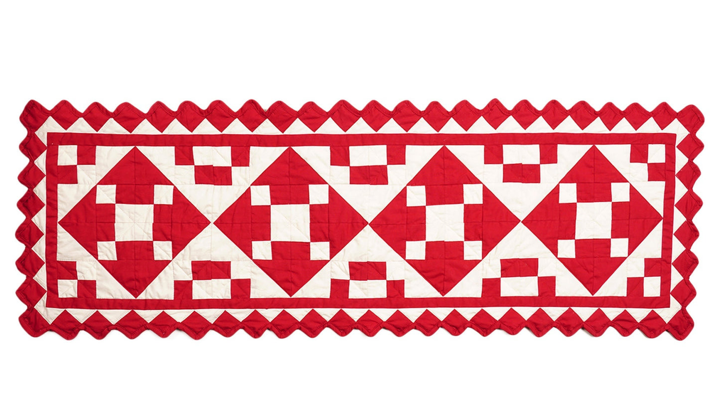 Valentine day Quilted Table Runners & Toppers patchwork red diamond square calico fabric by HOME HEART Brands (Made in India)