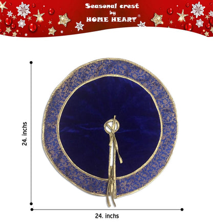 Christmas tree skirt classic micro imperial blue Velvet fabric with matching Brocade Fabric Border Thick Double Layer by HOME HEART Brands