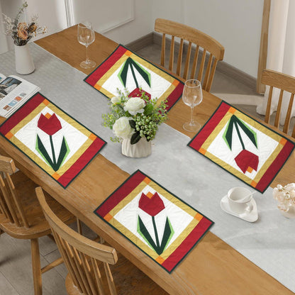 Hand made hand quilted crafted placemats, table topper, patchwork Calico antique Tulip quilt 14"X19" by HOME HEART Brands (Made in India)