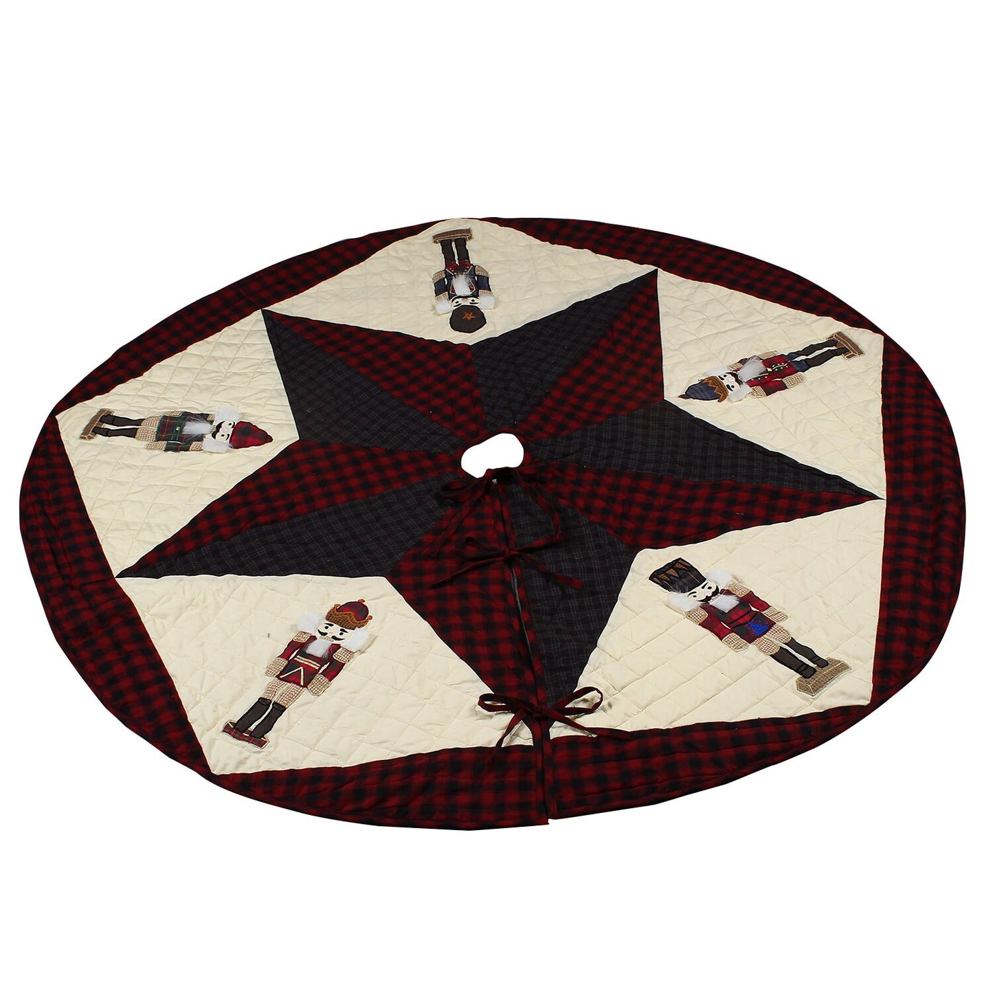 Christmas tree skirt NUTCRACKER Plaid Quilted 46" round patchwork embroidered Cotton Thick Double Layer by HOME HEART Brands(Made in India)