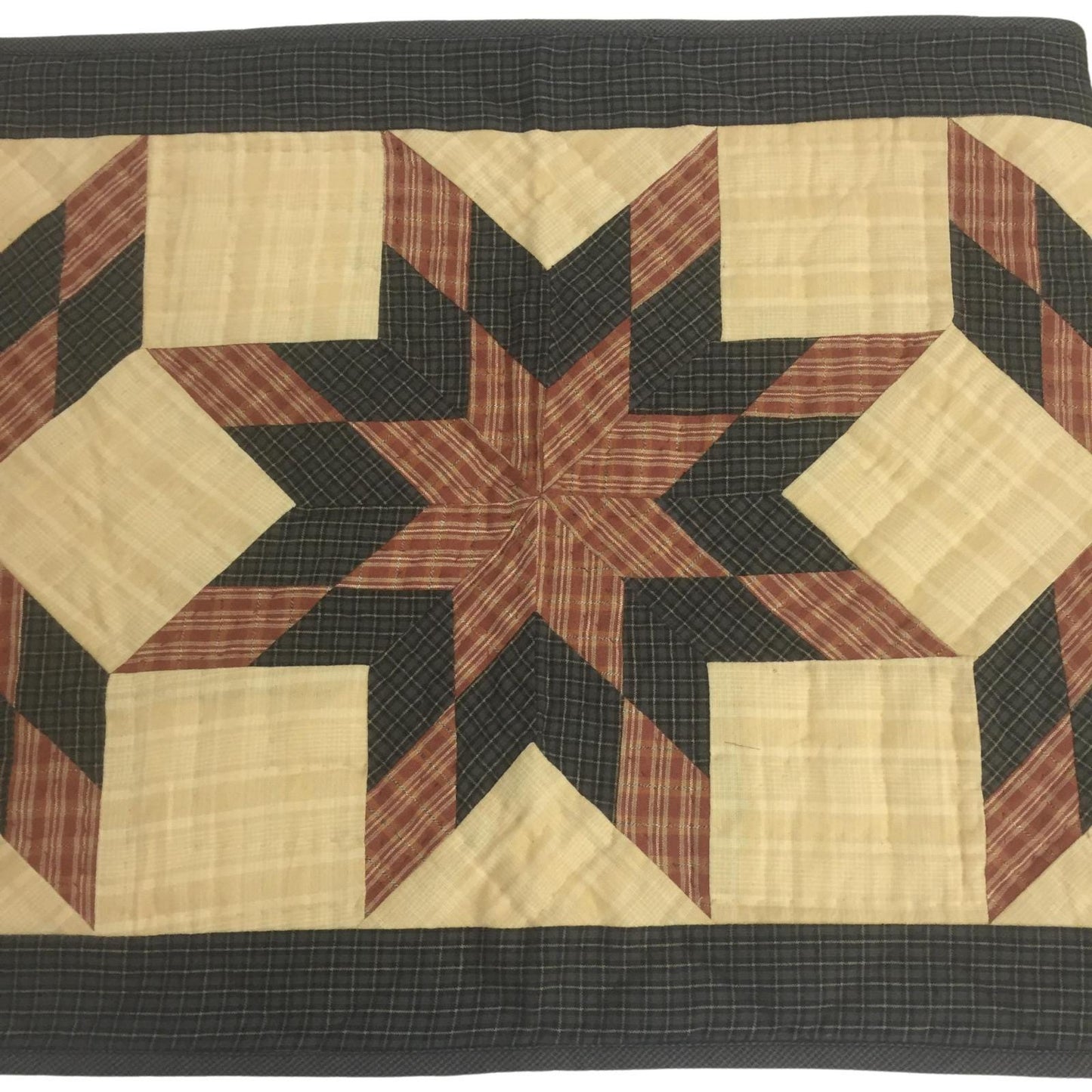 Hand Quilted crafted Country Charm Star patchwork plaid table runner 16"x50" Table Toppers by HOME HEART Brands(Made in India)