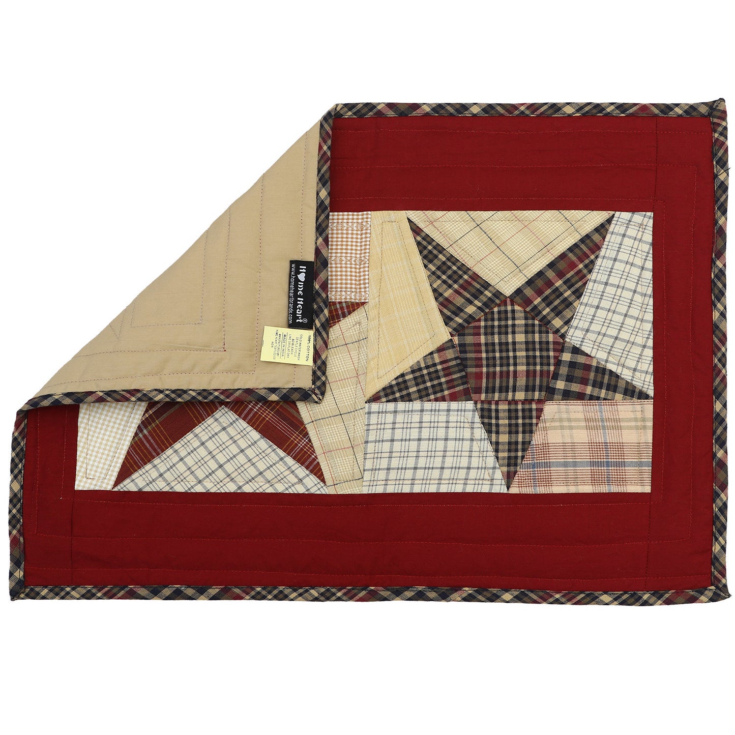 Quilted placemat & table mat patchwork rustic star country  plaid by HOME HEART Brands( made in INDIA)