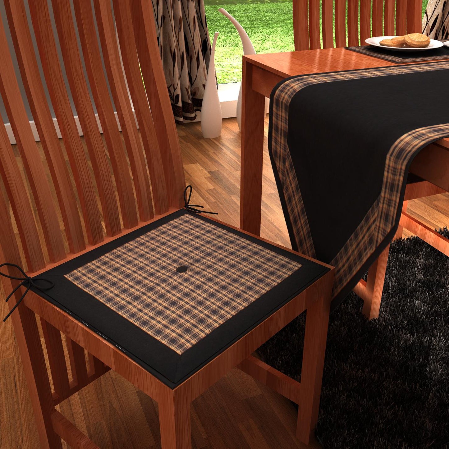 Chair Pad woven plaid & Premium tapestry cotton fabric 2 inch thick seat pad w ties Any Size Available by Home Heart Brands(Made in India)