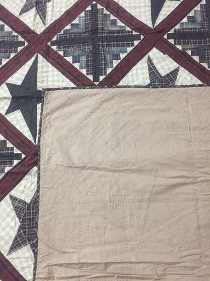 Hand made quilt Hand Quilted bedspread quilt large king 110"x110" cabin star country primitive plaid patchwork quilt by HOME HEART Brands