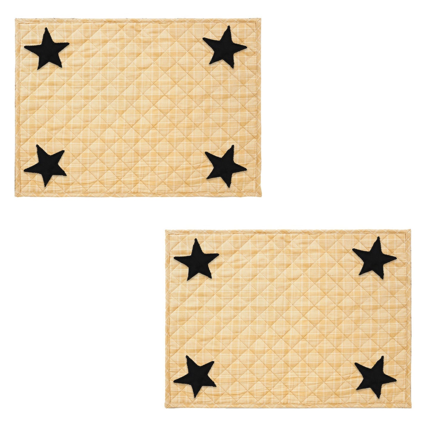 Quilted PLACEMAT & Table toppers Table mat black star embroidered gold Country Plaid 14"X19" by HOME HEART Brands(Made in India)