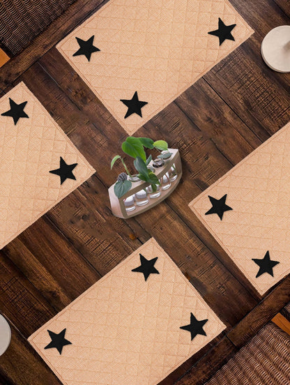 Quilted PLACEMAT & Table toppers Table mat black star embroidered peach brown Country Plaid 14"X19" by HOME HEART Brands(Made in India)