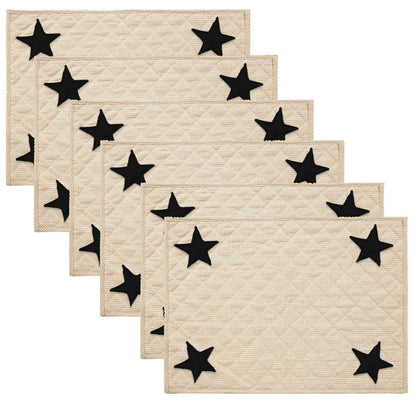 Quilted PLACEMAT & Table toppers Table mat embroidered black star beige gingham Country Plaid 14"X19" by HOME HEART Brands(Made in India)