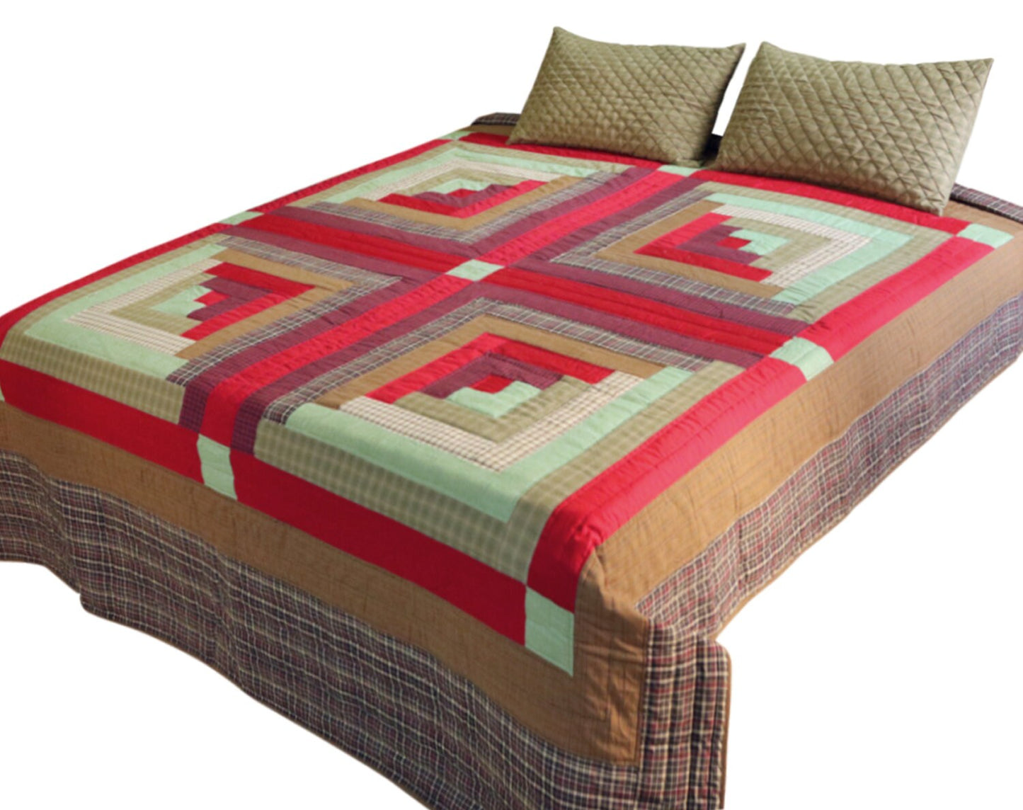 Hand Quilted bedspread quilts primitive log cabin patchwork Design Mix Plaid Fabric by HOME HEART Brands (made in INDIA)