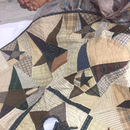 Christmas tree skirt 48 inch round hand made hand quilted patchwork primitive star plaid  tree skirt Thick Double Layer by HOME HEART Brands