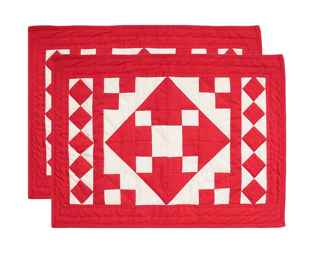 Quilted placemats / Tablemat patchwork red diamond square red country by HOME HEART Brands(Made in India)