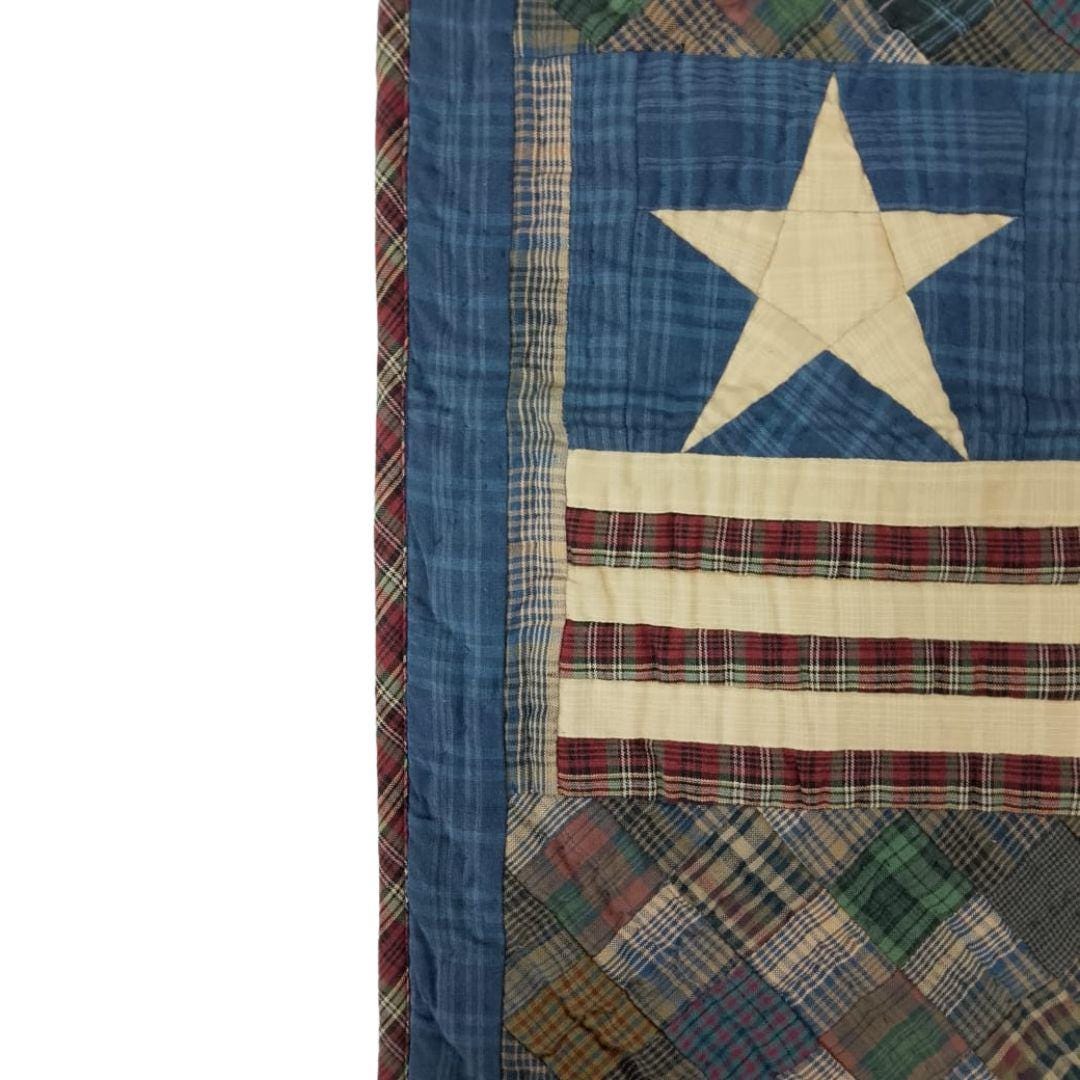 Hand Quilted crafted Old glory Americana flag patchwork plaid table runner 16"x50" Table Toppers by HOME HEART Brands(Made in India)