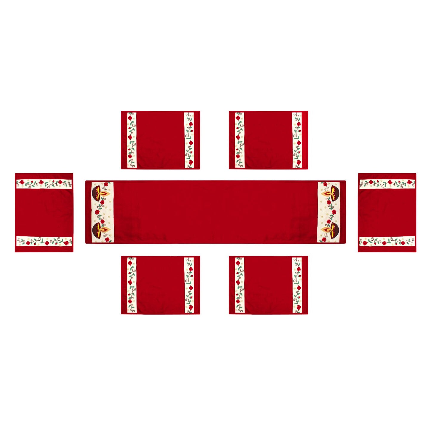 Cotton placemat & Toppers Premium tapestry cotton fabric red applique floral embroidered by Home Heart Brands(Made in India)
