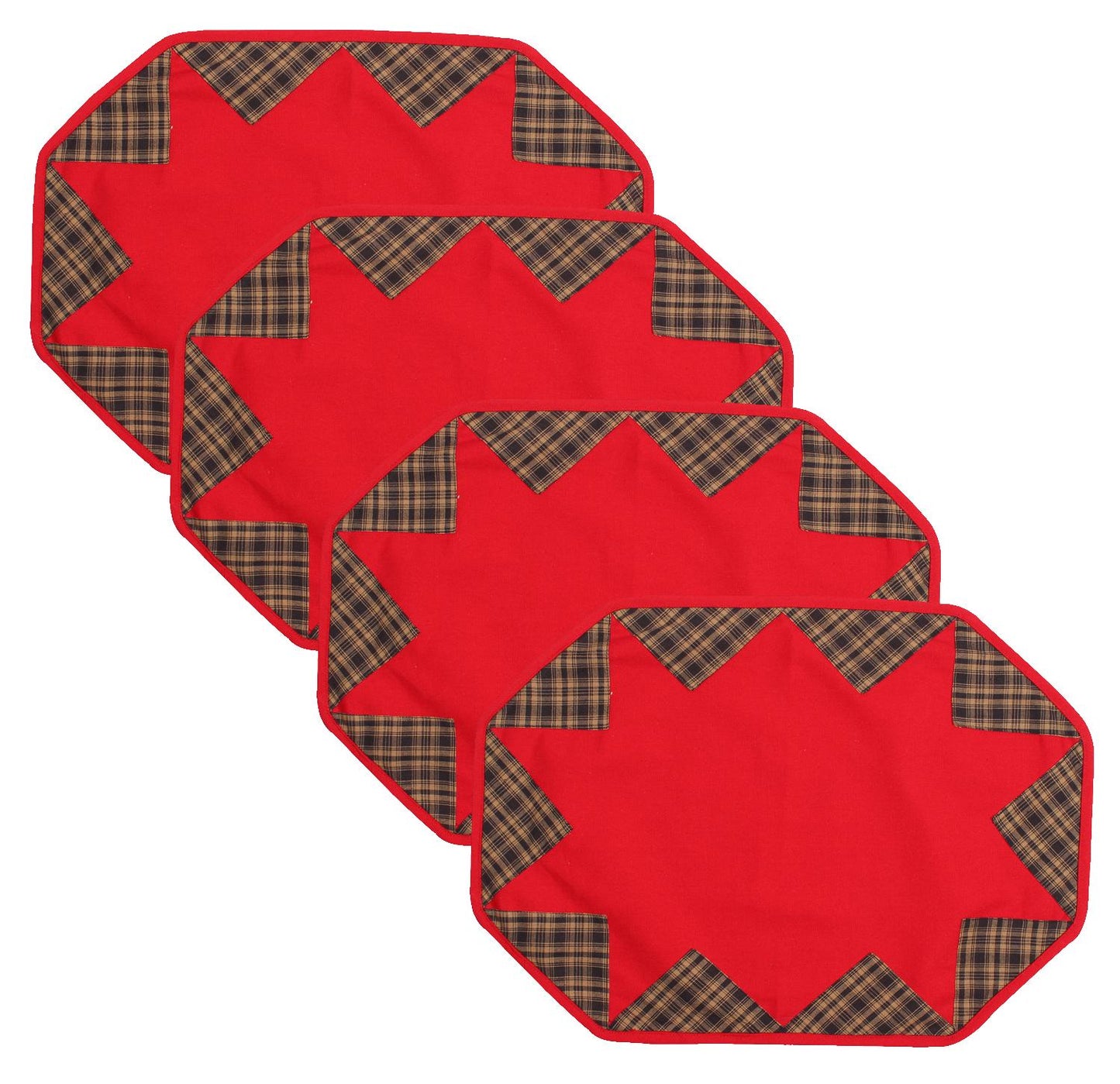 Placemat & Toppers Premium tapestry red heavy duck cotton and applique black tan plaid broken star by Home Heart Brands(Made in India)