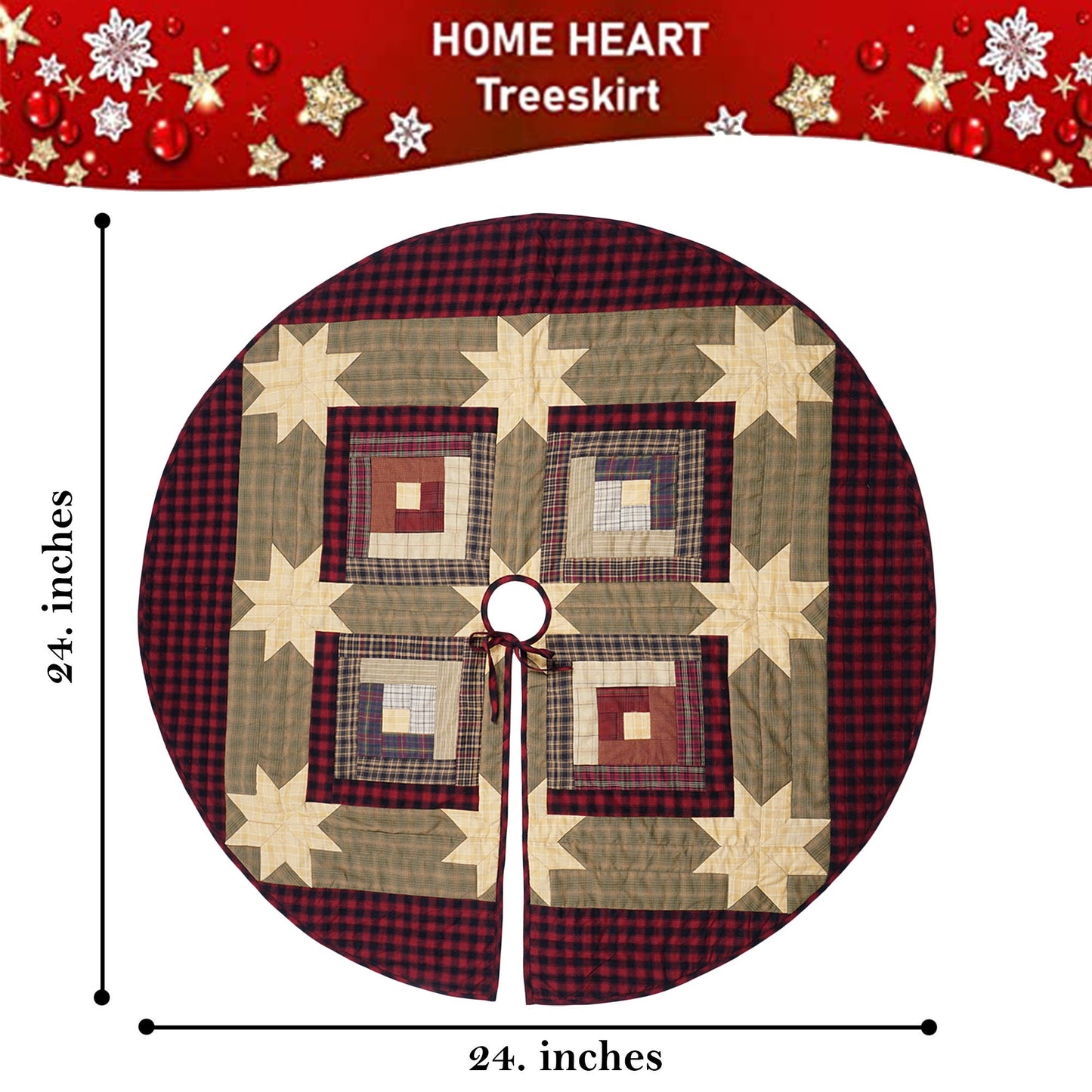 Christmas tree skirt quilted patchwork Country cabin plaid Thick Double Layer Heirloom Quality by HOME HEART Brands(Made in India)