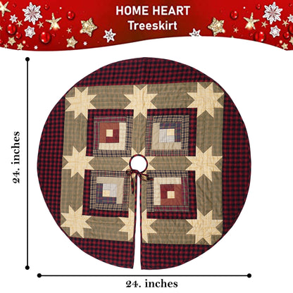 Christmas tree skirt quilted patchwork Country cabin plaid Thick Double Layer Heirloom Quality by HOME HEART Brands(Made in India)
