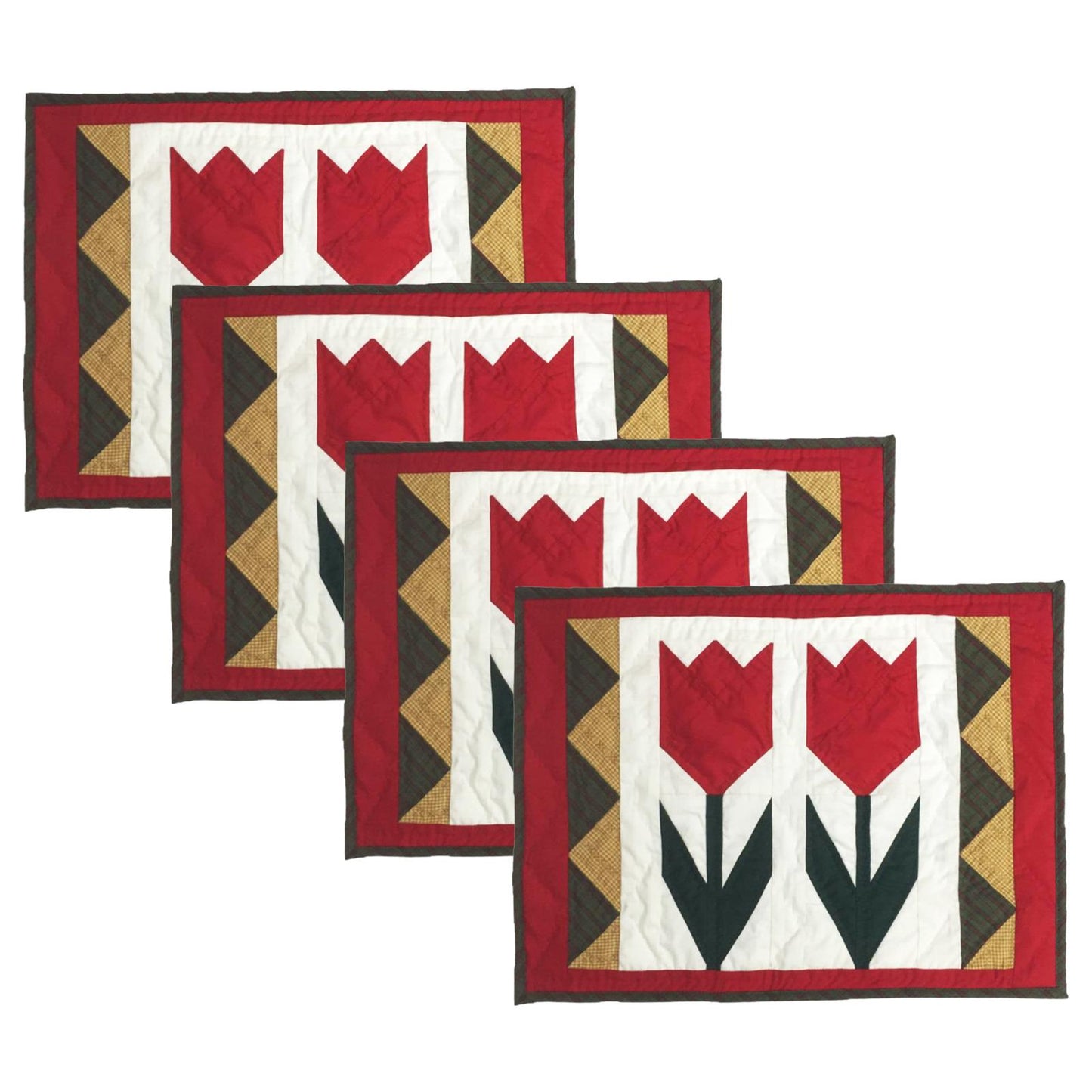 Hand made hand quilted crafted placemats, tablemats, table topper,  patchwork Calico Tulip 14"X19" by HOME HEART Brands (Made in India)