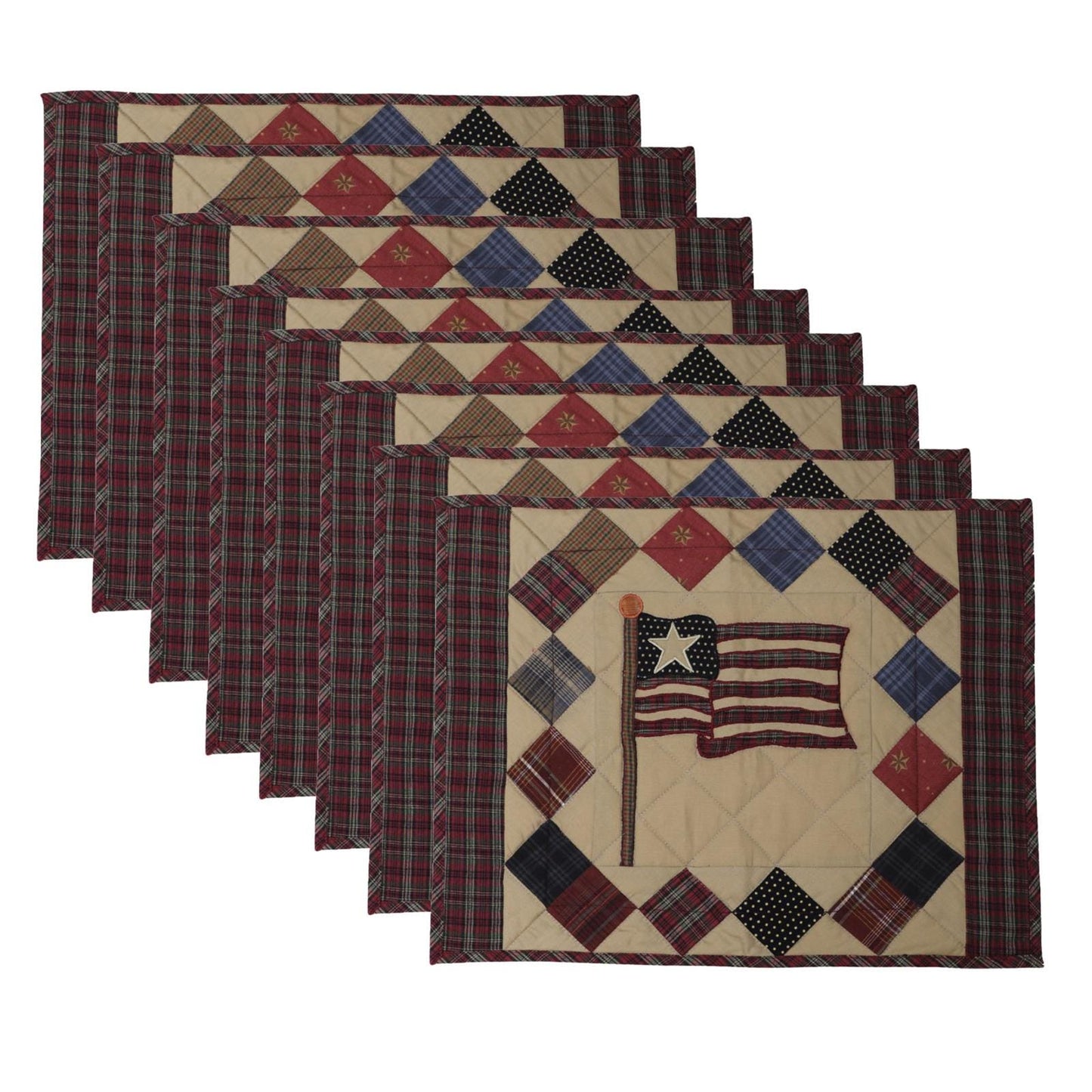 Hand made hand quilted embroidered placemats, tablemats, table topper, patchwork Old glory 14"X19" by HOME HEART Brands (Made in India)